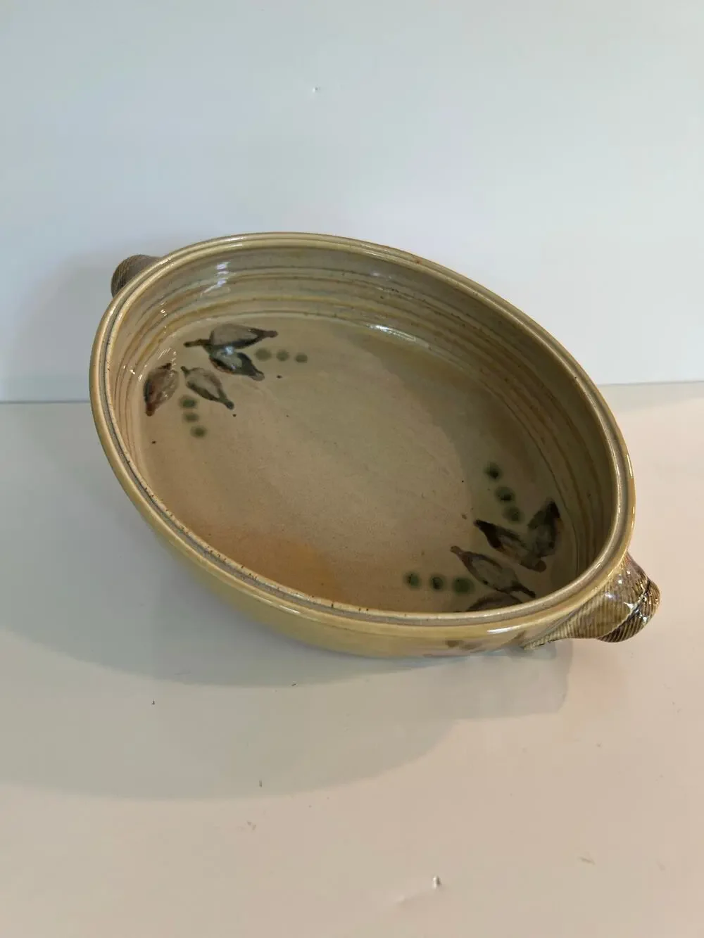 Beautiful Glazed Pottery Two Handle Serving Dish One of a Kind Vintage JL